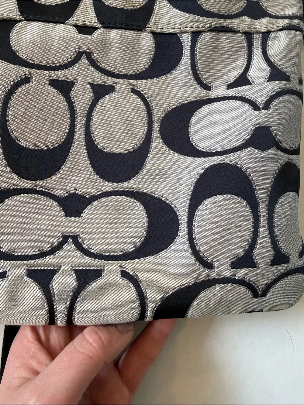 Coach Poppy Signature “C” Crossbody Bag with Black/Gray/Metallic Silver Details